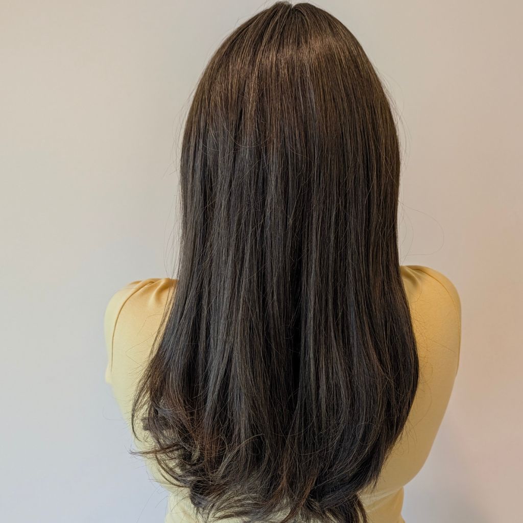 Headband Wig, Dark Brown with Blonde Highlights, Luxury Synthetic, back