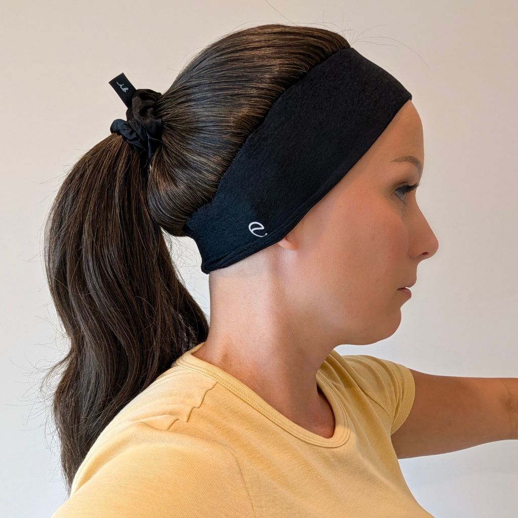 Headband Wig, Dark Brown with Blonde Highlights, Luxury Synthetic, ponytail