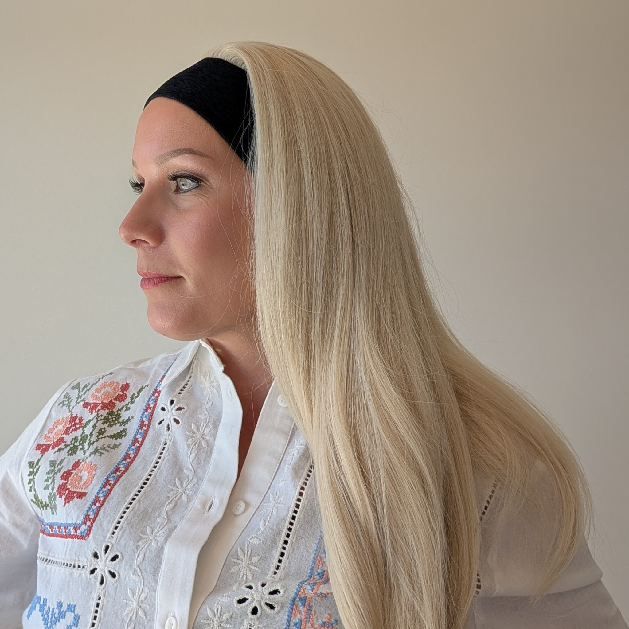 long headband wig white blonde luxury synthetic