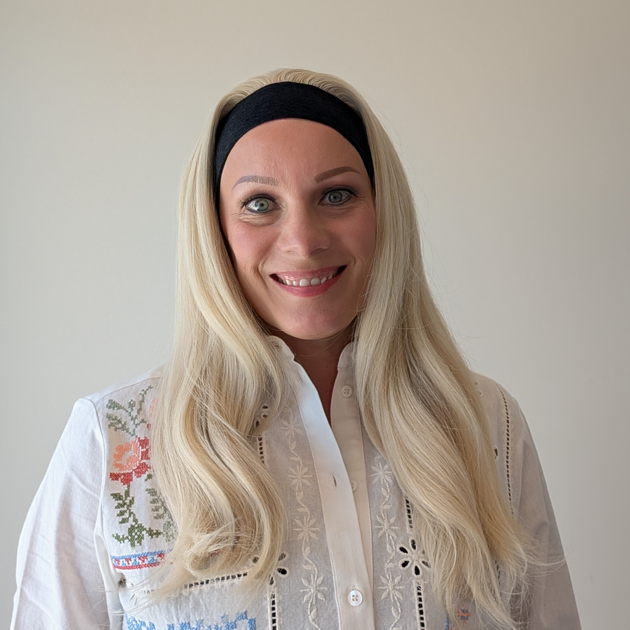 long headband wig white blonde luxury synthetic