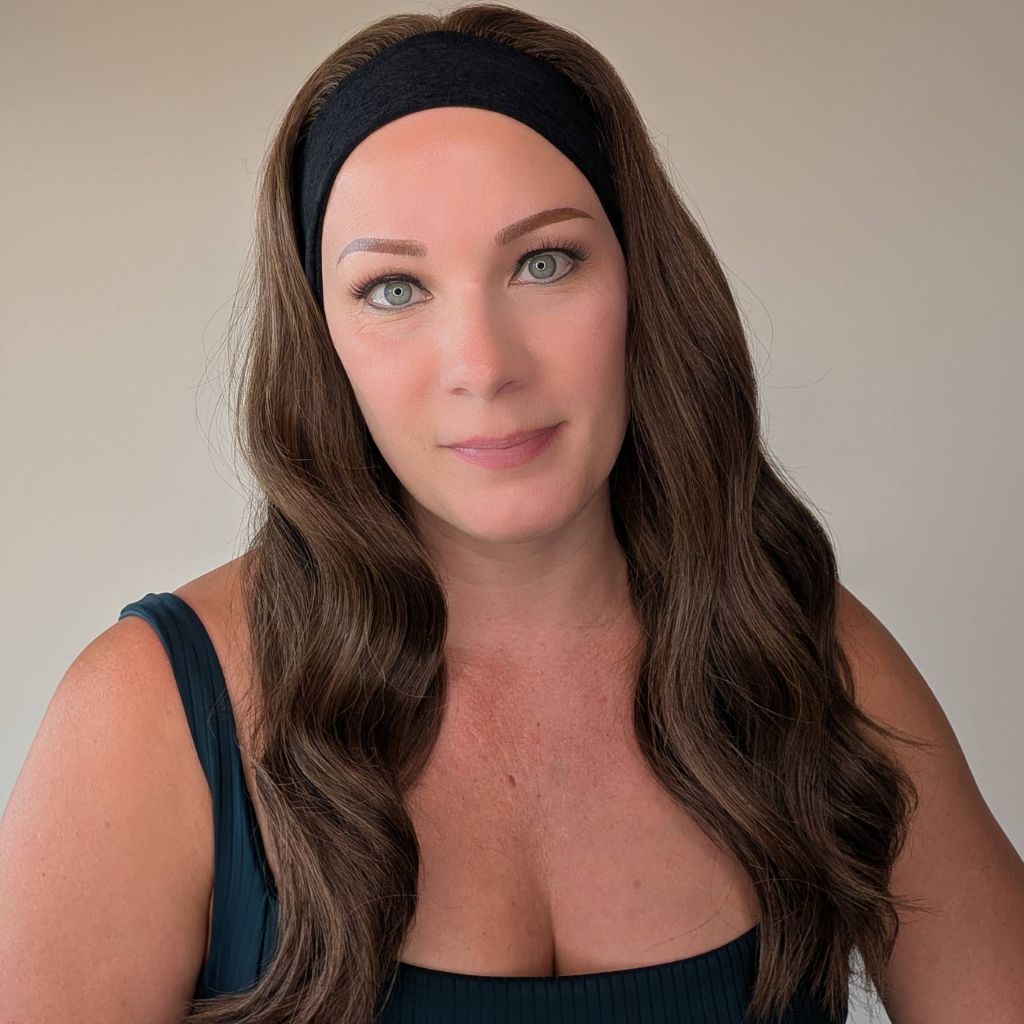 long headband wig dark brown with blonde highlights heat friendly synthetic