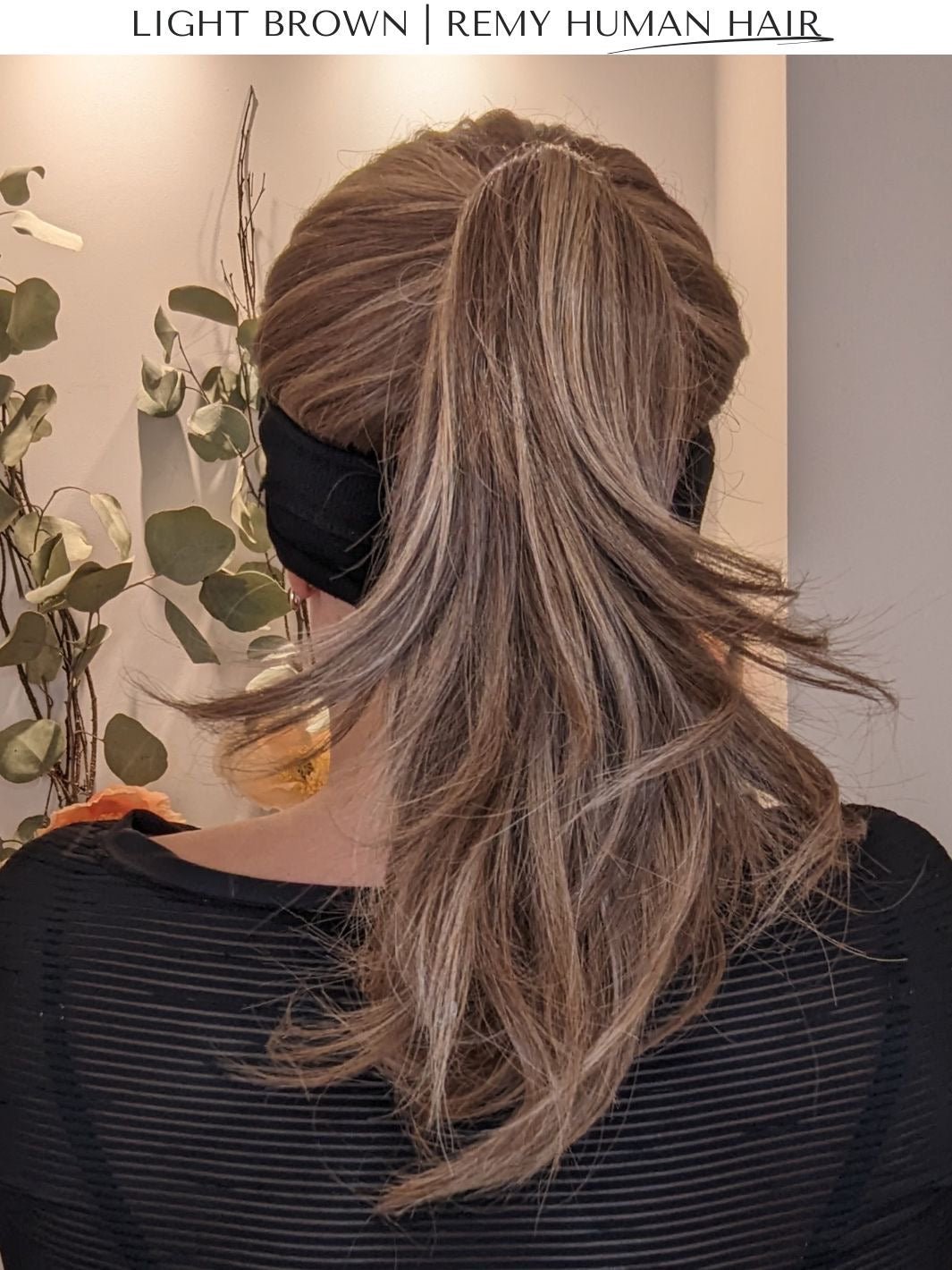 headband wig human hair light brown ponytail back
