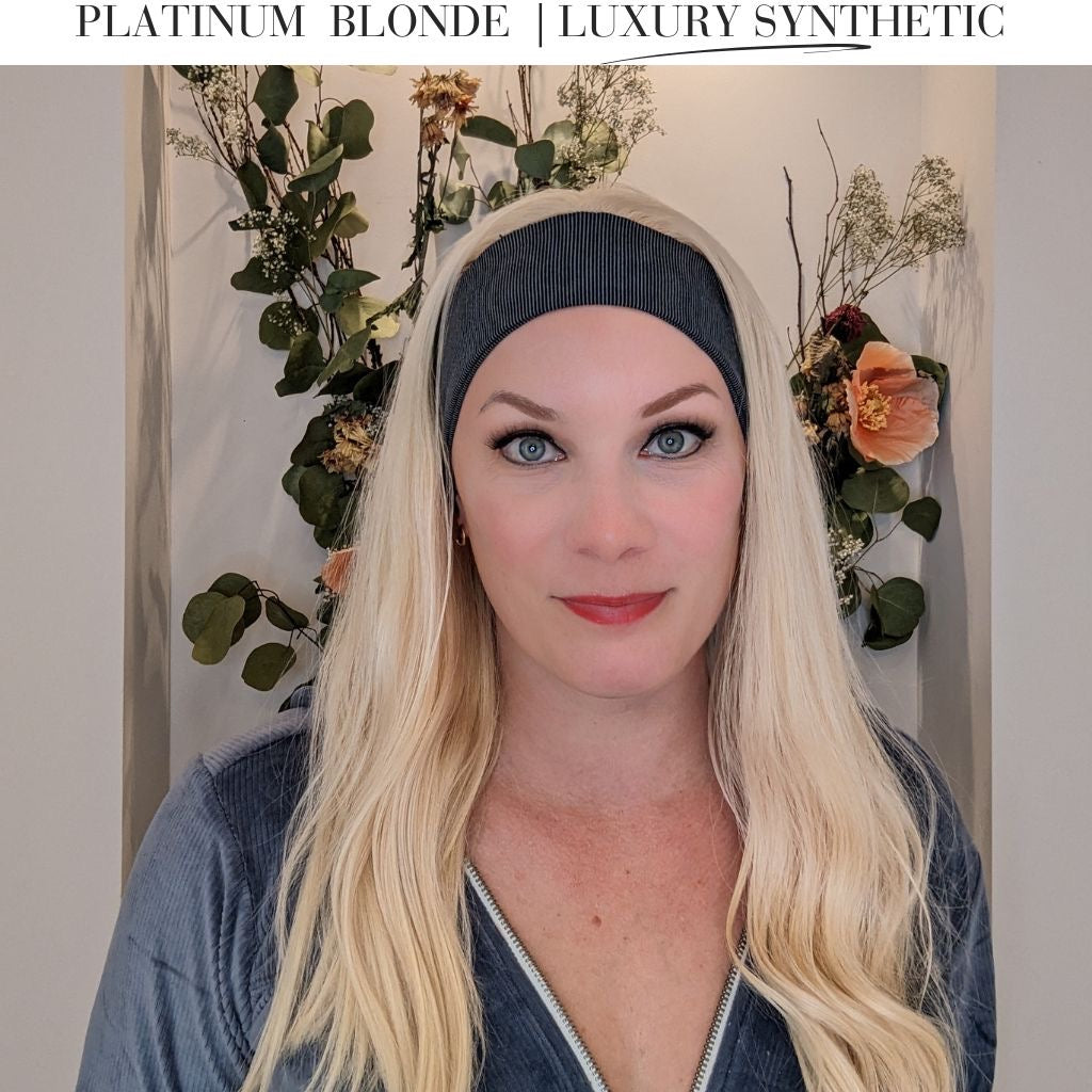 long headband wig, platinum blonde wig, human hair