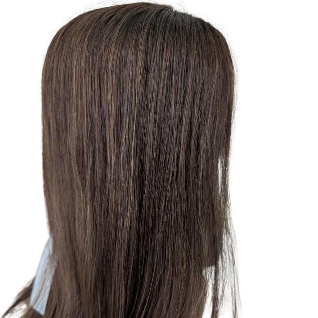 Full Topper, Dark Brown with Blonde Highlights, Remy Human Hair, Side