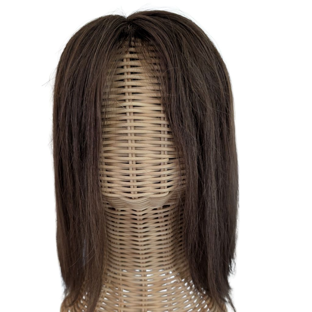 Full Topper ,Medium Brown with Blonde Highlights,Remy Human Hair, Front