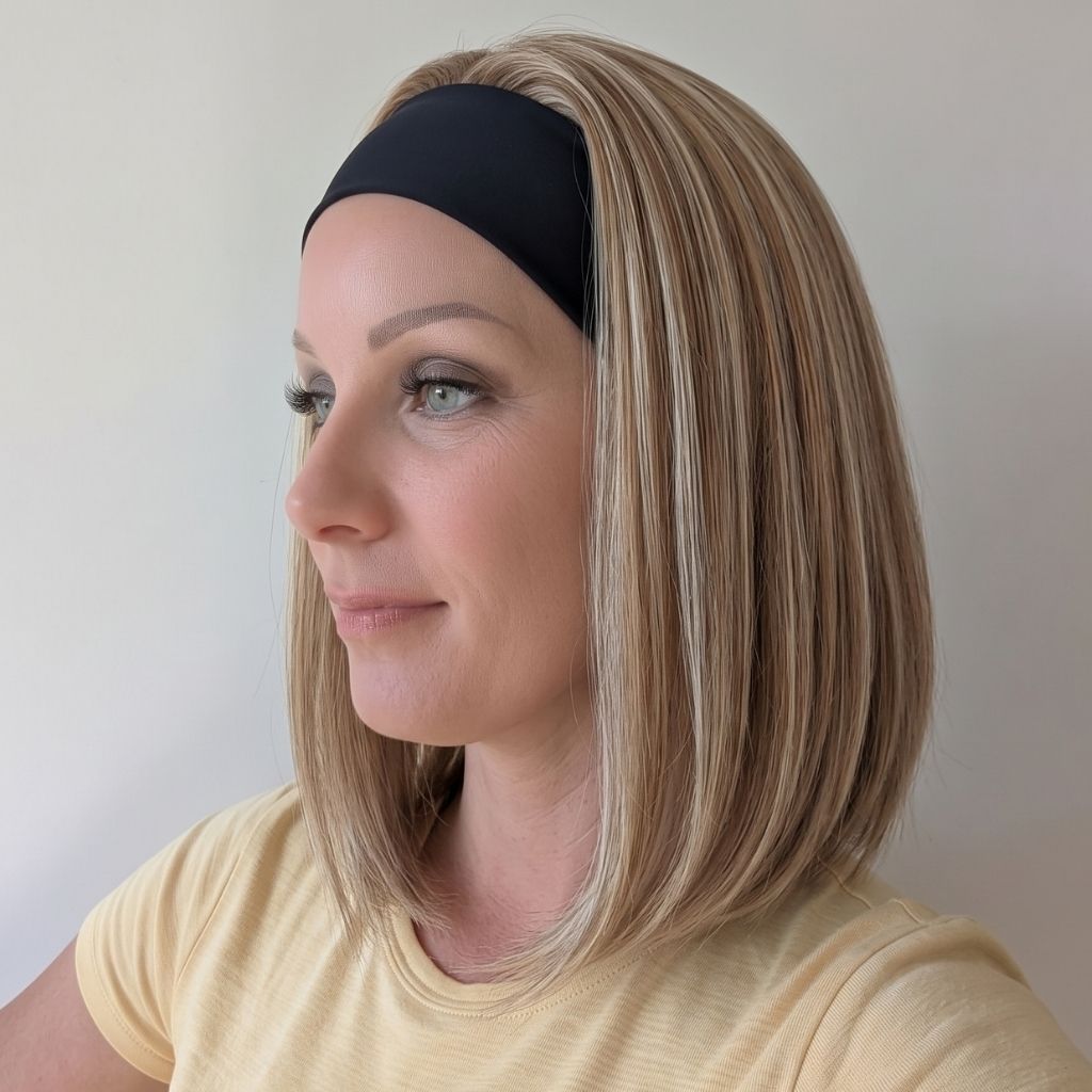 Headband Wig Bob Cream Blonde Luxury Synthetic Side
