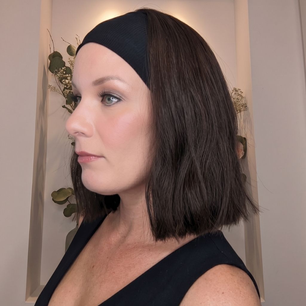 Headband Wig, Bob, Dark Brown, Luxury Synthetic, Side