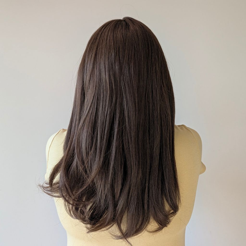 Headband Wig,  Medium Brown with Blonde Highlights,  Luxury Synthetic,  back