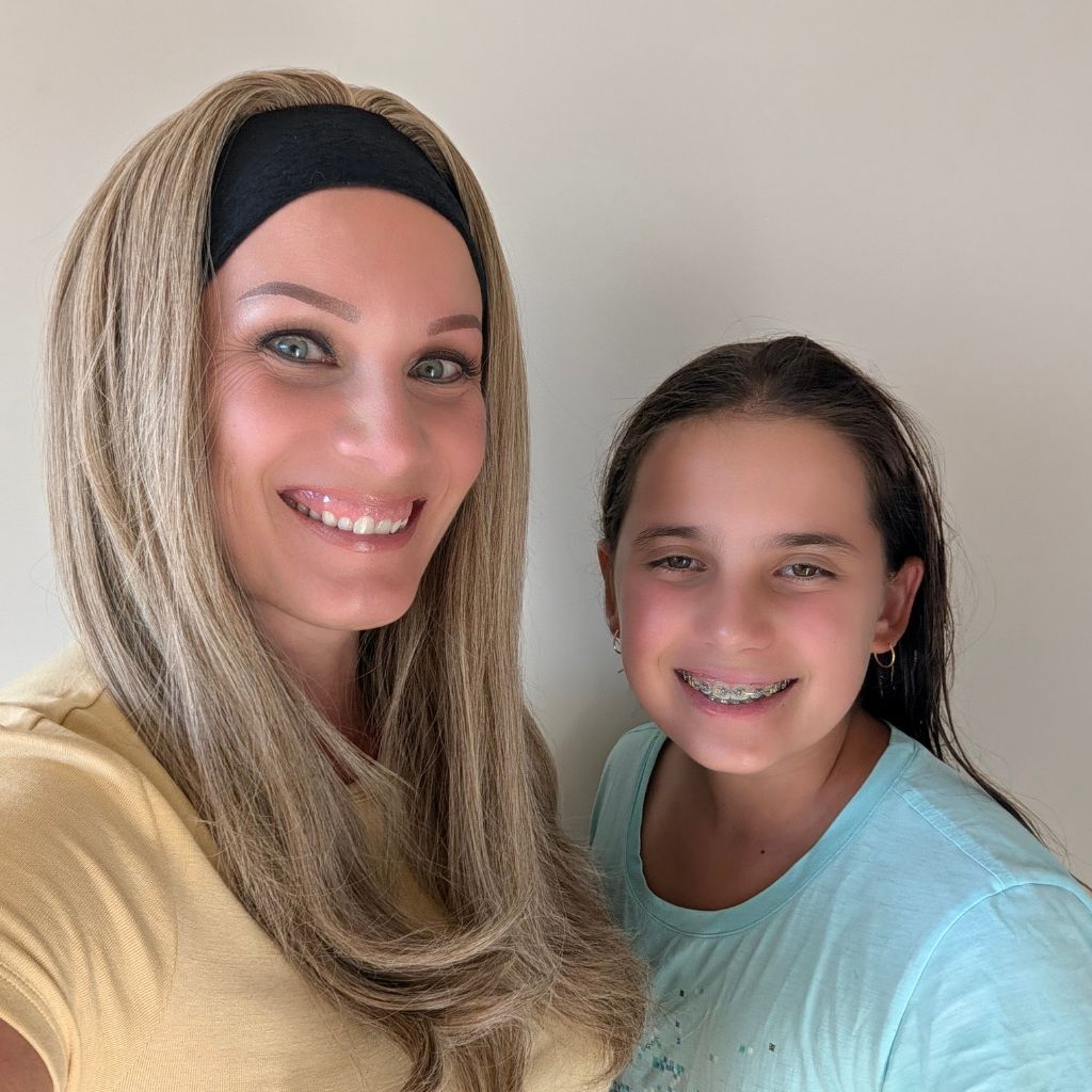 Allison with daughter leila, Headband Wig, Cream Blonde, Luxury Synthetic, front
