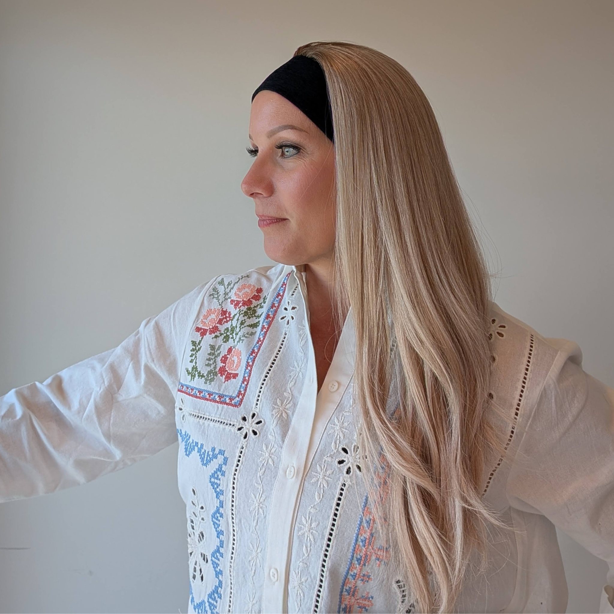 long headband wig cream blonde human hair