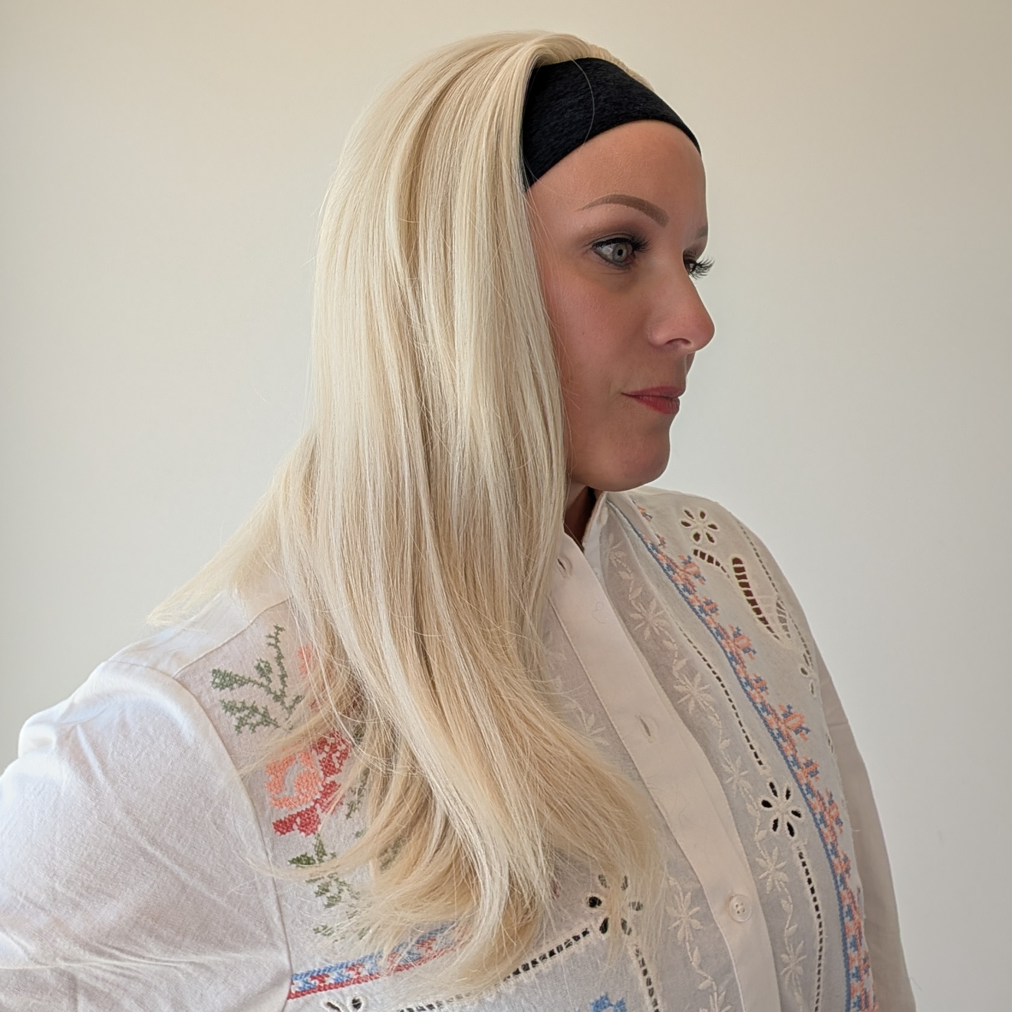 long headband wig white blonde luxury synthetic