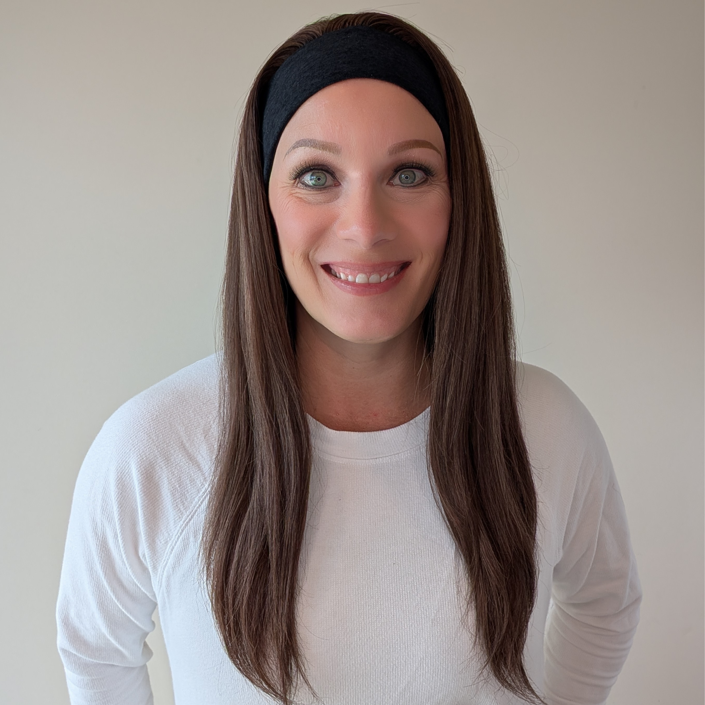 long headband wig, medium brown with blonde highlights, human hair