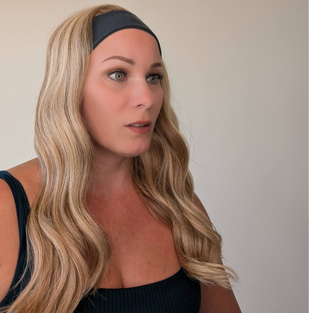 long headband wig, cream blonde wig, heat friendly synthetic
