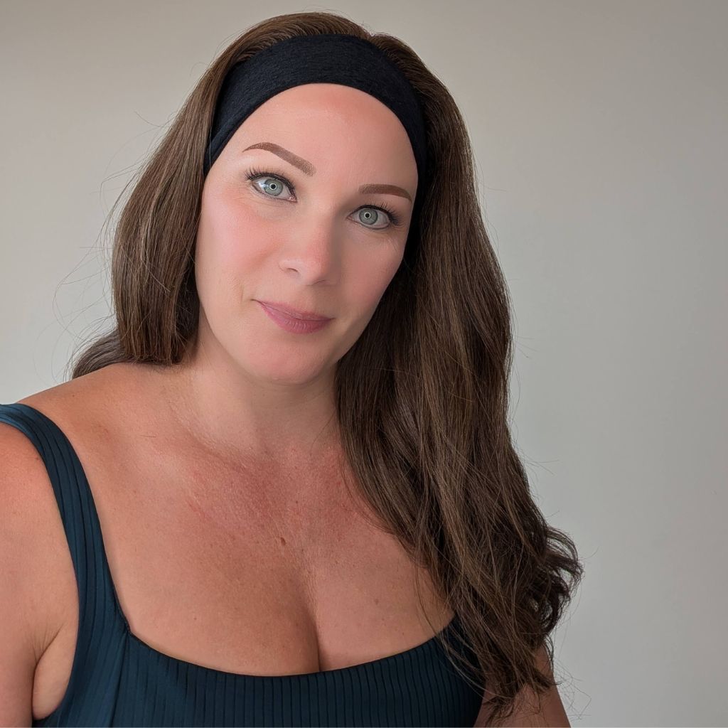 long headband wig dark brown with blonde highlights heat friendly synthetic