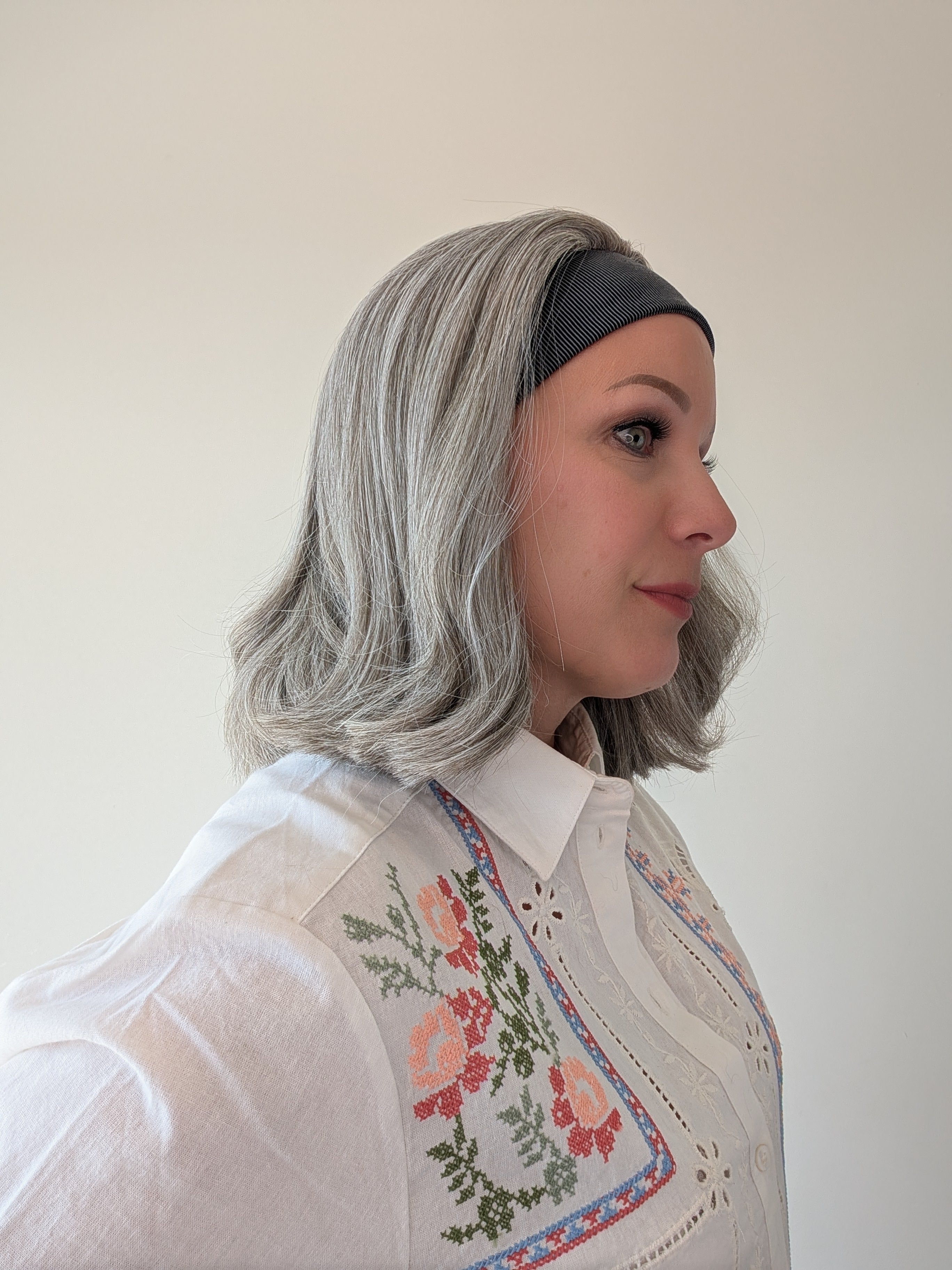light grey bob headband wig