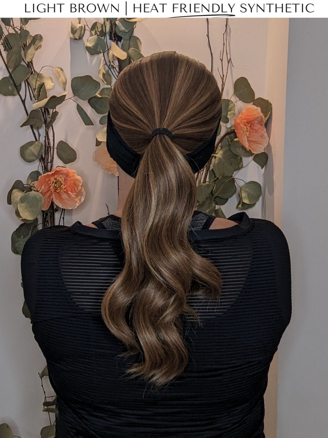 light brown heat friendly synthetic wig ponytail bright light
