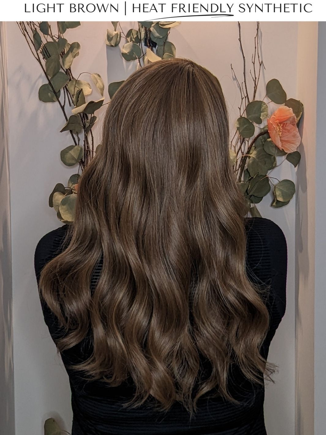 light brown heat friendly synthetic wig close up bright light