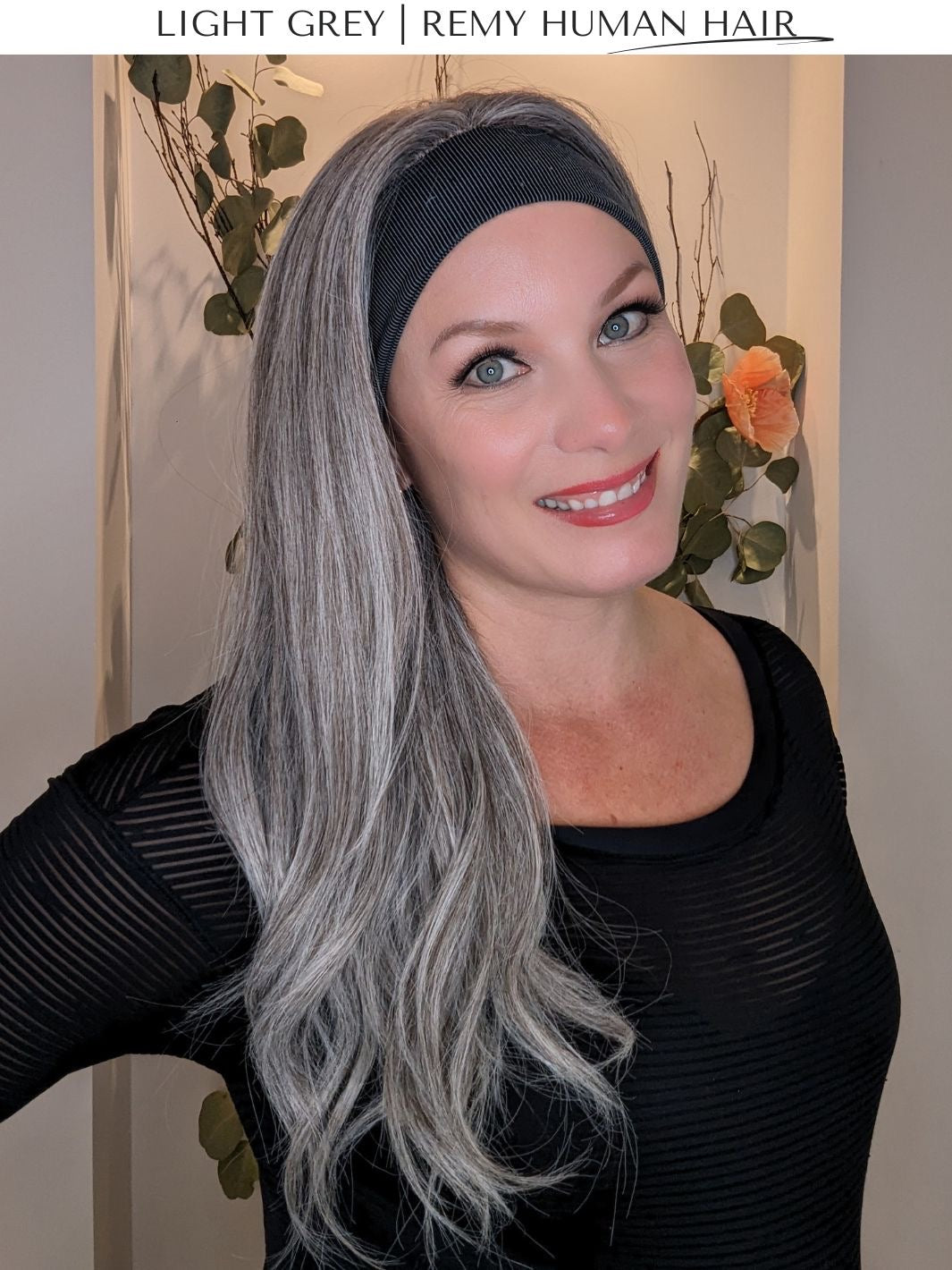 light grey headband wig side curled hair