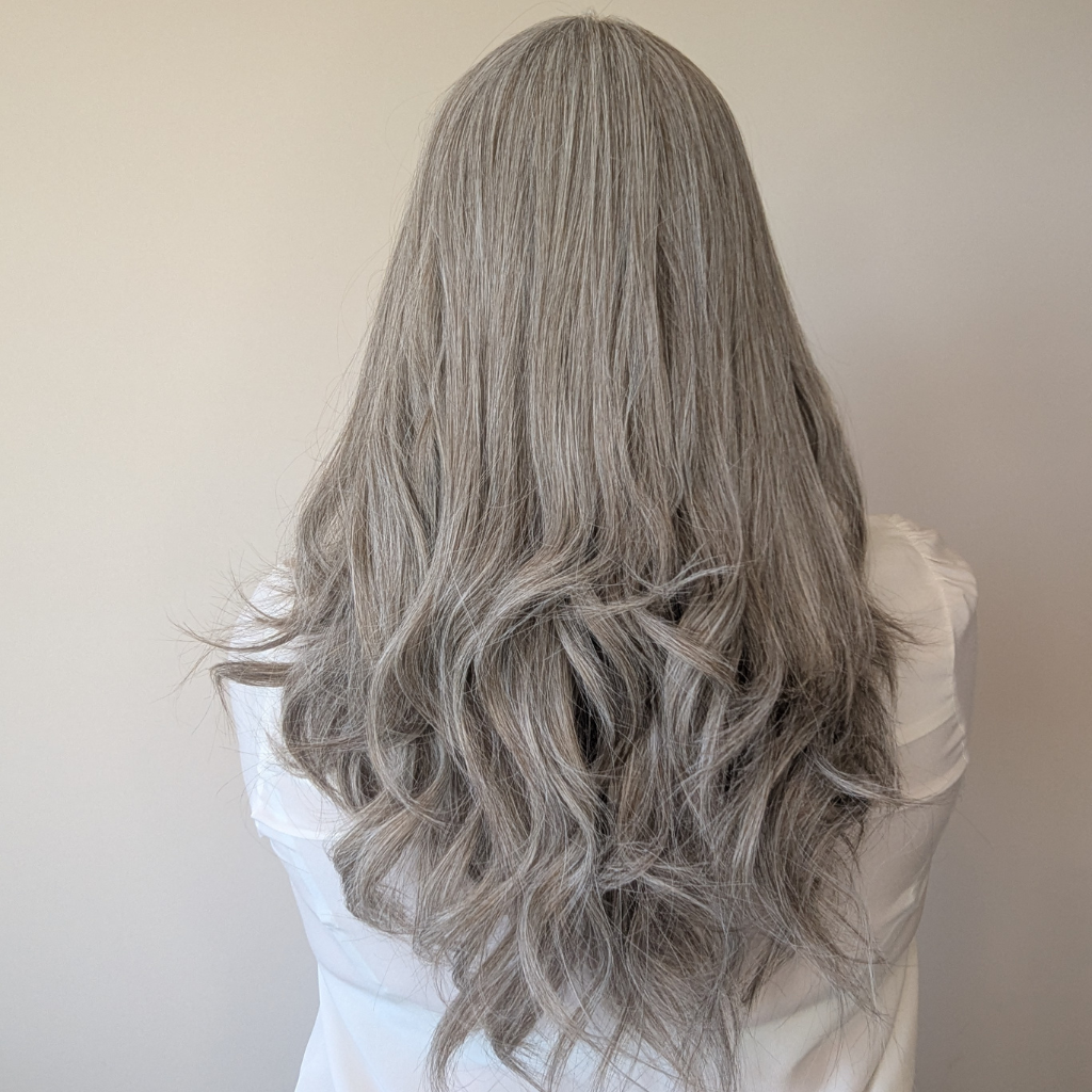 long grey wig luxury synthetic 