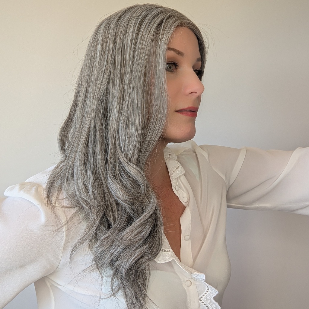 long grey wig luxury synthetic 