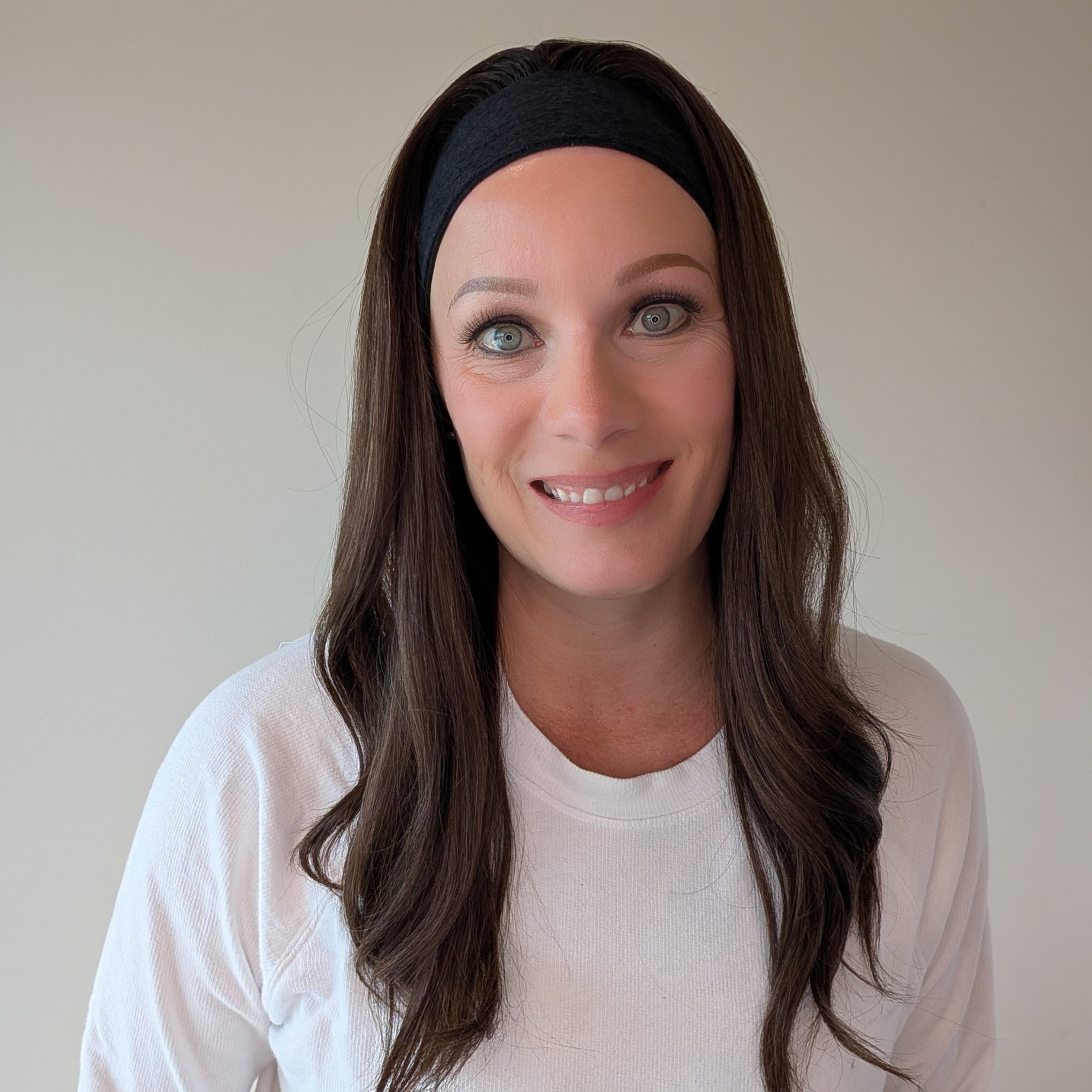 long headband wig, dark brown with blonde highlights, human hair