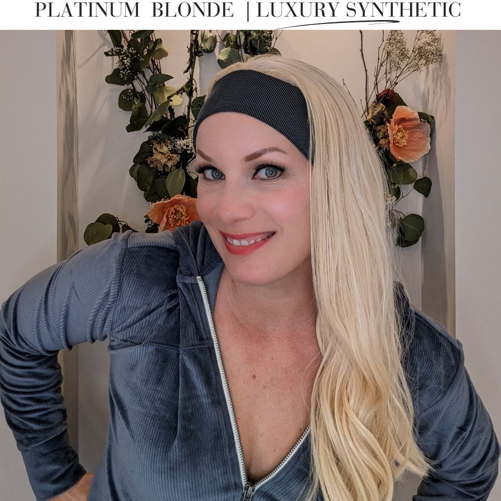 long headband wig, platinum blonde wig, human hair